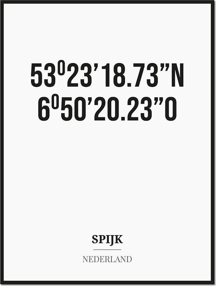 Studio216 Poster/kaart SPIJK met coördinaten zwart, wit