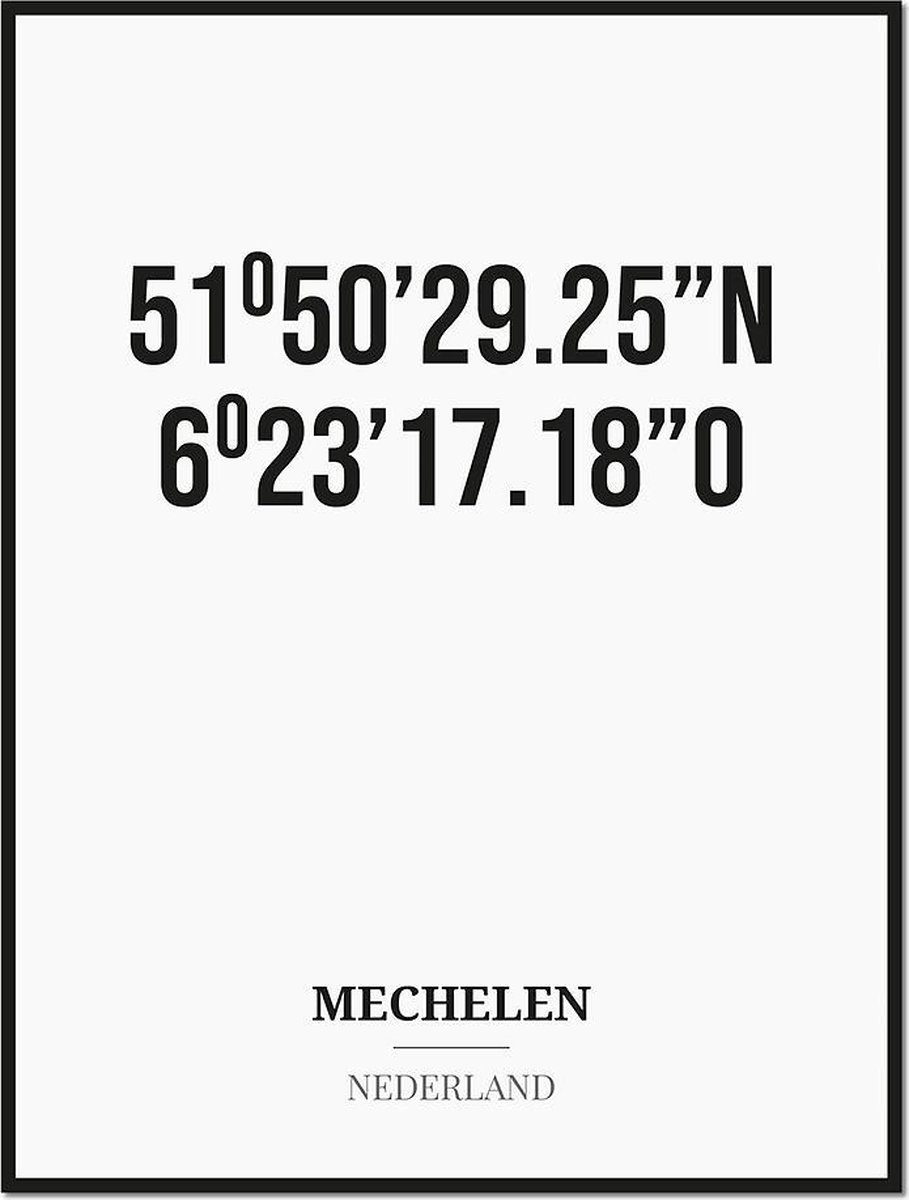 Studio216 Poster/kaart MECHELEN met coördinaten zwart, wit