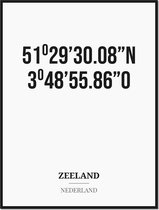 Poster/kaart ZEELAND met coördinaten