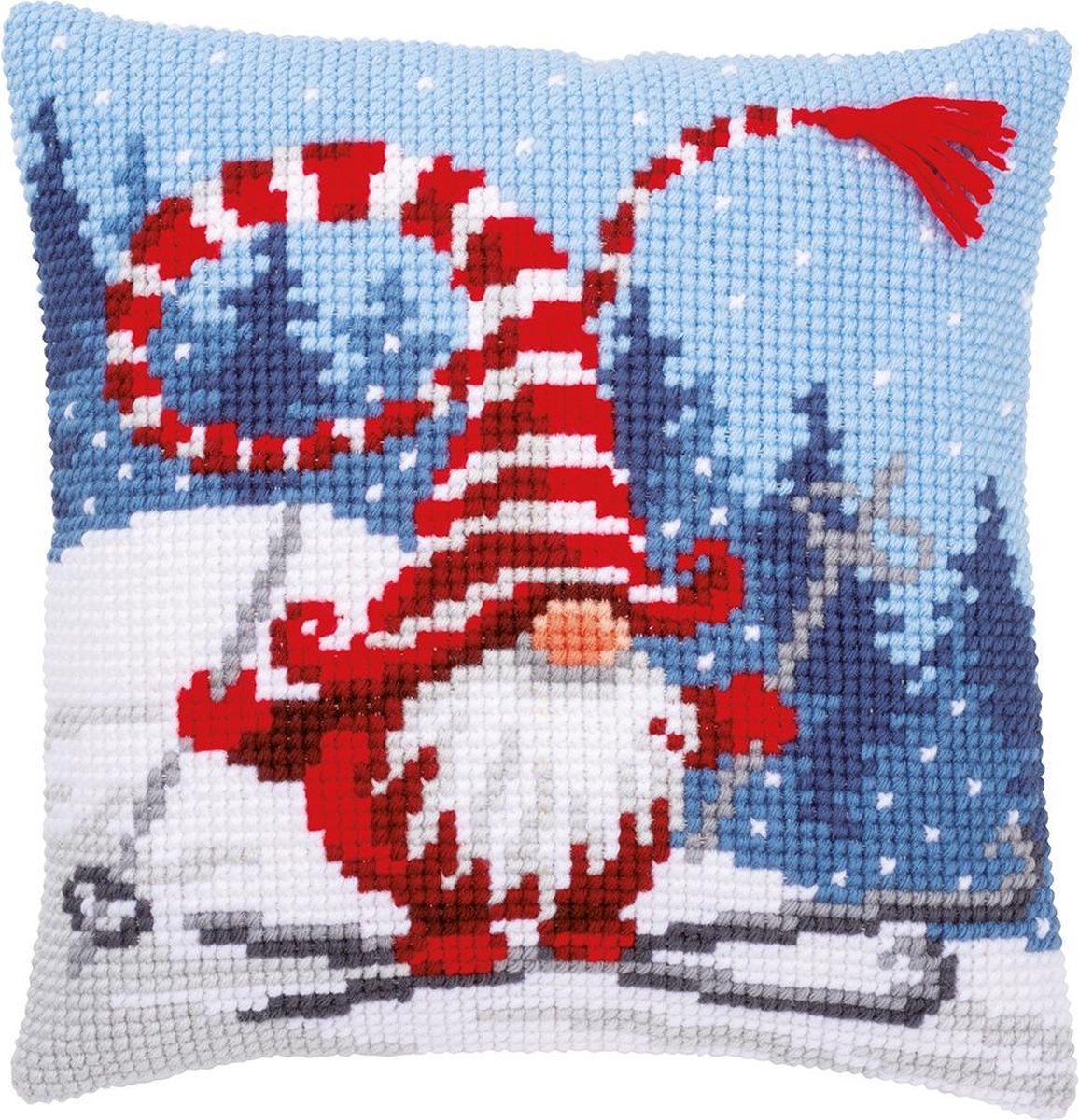 Vervaco - Kruissteekkussen kit - Kerst - Kerstkabouter op ski's - PN-0172809 - Borduren - Borduurpakket - Borduurpakket volwassenen - Borduurpakket kind