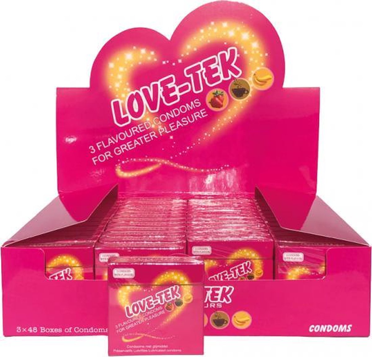 Love Tek Flavoured Condooms . 3 flavours 48 x 3 pcs .