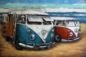 3D art Metaalschilderij - schilderij - Volkswagen busjes - handgeschilderd - 120 x 80 cm - woonkamer slaapkamer