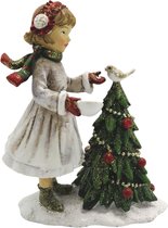 Clayre & Eef Beeld Kind 9x5x12 cm Wit Groen Polyresin Kerstdecoratie