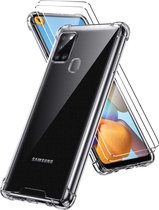 HB Hoesje Geschikt voor Samsung Galaxy A21S Transparant - Anti Shock Hybrid Back Cover & 2X Glazen Screenprotector