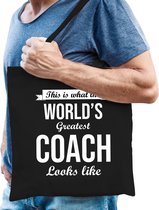 Worlds greatest COACH cadeau tasje zwart voor heren - verjaardag / kado tas / katoenen shopper voor mental / sport / coaches