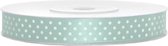 1x Hobby/decoratie licht mint satijnen sierlinten 1,2 cm/12 mm x 25 meter - Cadeaulinten satijnlinten/ribbons - Licht mint linten met wite stippen - Hobbymateriaal benodigdheden -