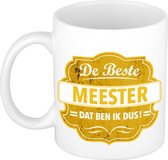 De beste meester cadeau koffiemok / theebeker geel embleem 300 ml