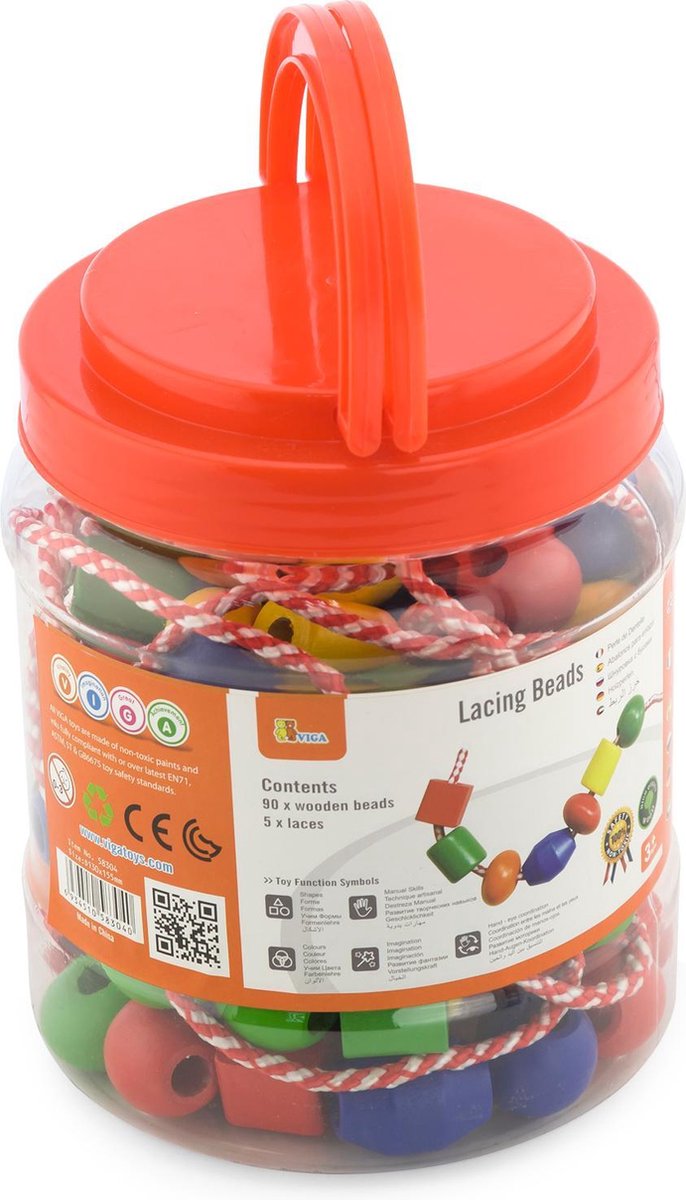 Viga Toys - Houten Rijgkralen - 90 stuks — afbeelding 8