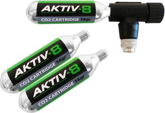 Aktiv-8 CO2 Set Inclusief Adapter en 3x 16gr patroon met schroefdraad