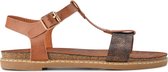 PS Poelman Dames Sandalen - Lizzy - Cognac Bruin met Metallic Brons Snake Print - Maat 41