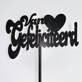 Taartdecoratie versiering| Taarttopper| Cake topper |Gefeliciteerd| Verjaardag| Hart |Zwart glitter|14 cm| karton