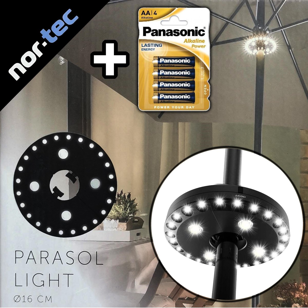 ✓ NOR-TEC LED Parasolverlichting INCLUSIEF 4 Batterijen | 3 Standen LED -  Parasol -... | bol.com