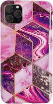 Apple iPhone 7/8/SE (2020) – Paars/Roze TPU GeoLove marmer hoesje