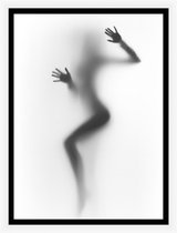 Sexy Vrouw achter melkglas - blote dame Poster – elegante vrouw - wanddecoratie -  50x70 cm