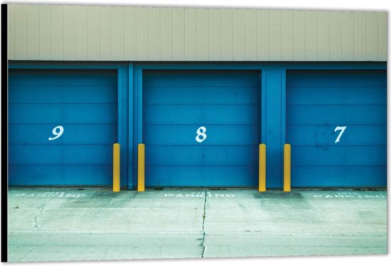 Dibond –Garage Deuren Blauw-60x40 Foto op Aluminium (Wanddecoratie van metaal)