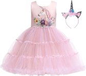 Eenhoorn jurk unicorn jurk eenhoorn kostuum - licht roze 98-104 (110) prinsessen jurk verkleedjurk + haarband