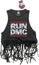 Run DMC Mouwloze crop top met franjes -XL- Logo Vintage Zwart