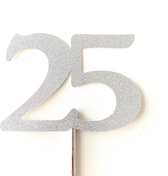 Taartdecoratie | Taarttopper| Taartversiering| Verjaardag| Cijfers| 25| Zilver glitter| 14 cm| karton