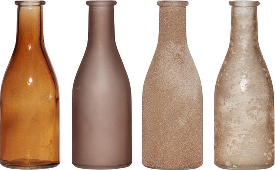 Decoratie fles klein - set van 4 stuks - goud/cognac - glas - hoogte 18 cm  | bol.com