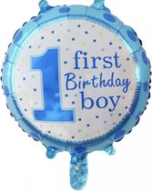 Happy birthday folie ballon eerste verjaardag jongen | Blauw en wit | rond |  GEVULD met HELIUM |