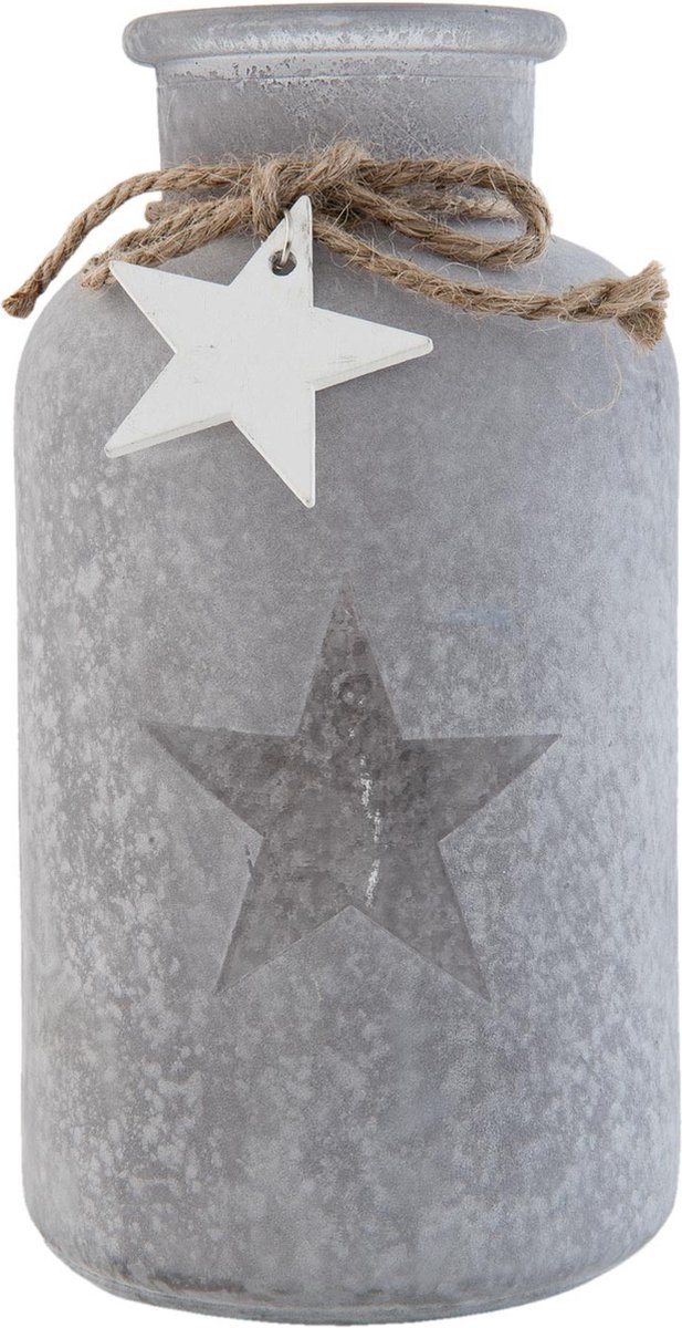 Clayre & Eef Decoratie Flesjes Ø 10*20 cm   Grijs Glas Decoratie Vaasjes