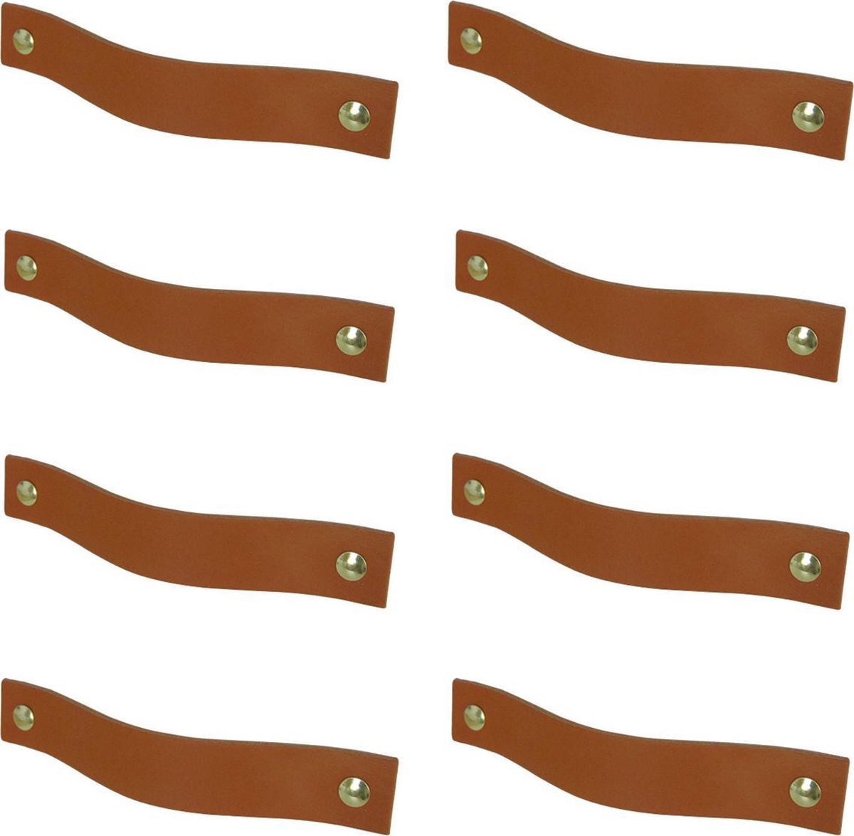 8x Leren handgrepen 'platte greep' - maat L (22,2 x 2,5 cm) - COGNAC - incl. 3 kleuren schroefjes (handgreepjes - leren grepen - greepjes - leren lusjes)