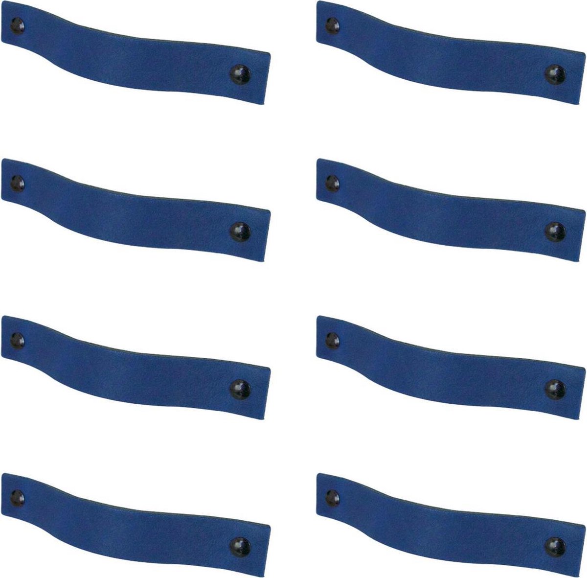 8x Leren handgrepen 'platte greep' - maat L (22,2 x 2,5 cm) - BLAUW  - incl. 3 kleuren schroefjes (handgreepjes - leren grepen - greepjes - leren lusjes)