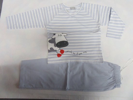 Wiplala -Pyjama - Jongens - Katoen - Bleek blauw - Koe- 8 jaar 128