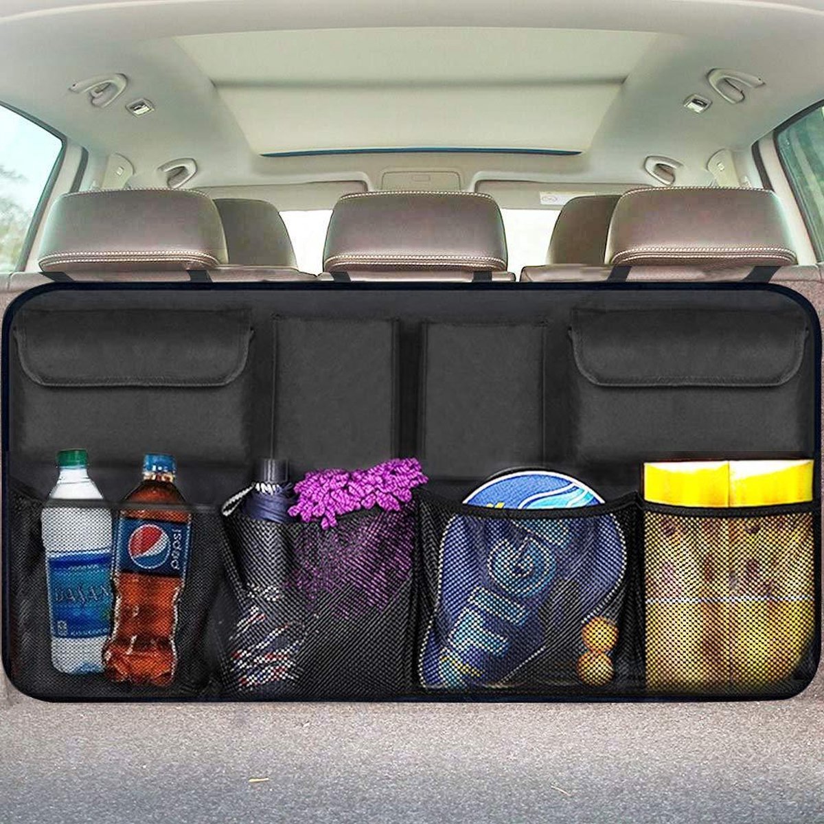 SY Goods - Kofferbak organizer – Autostoel organizer – Meer ruimte in uw auto – Handig voor op vakantie - Achterbak organizer