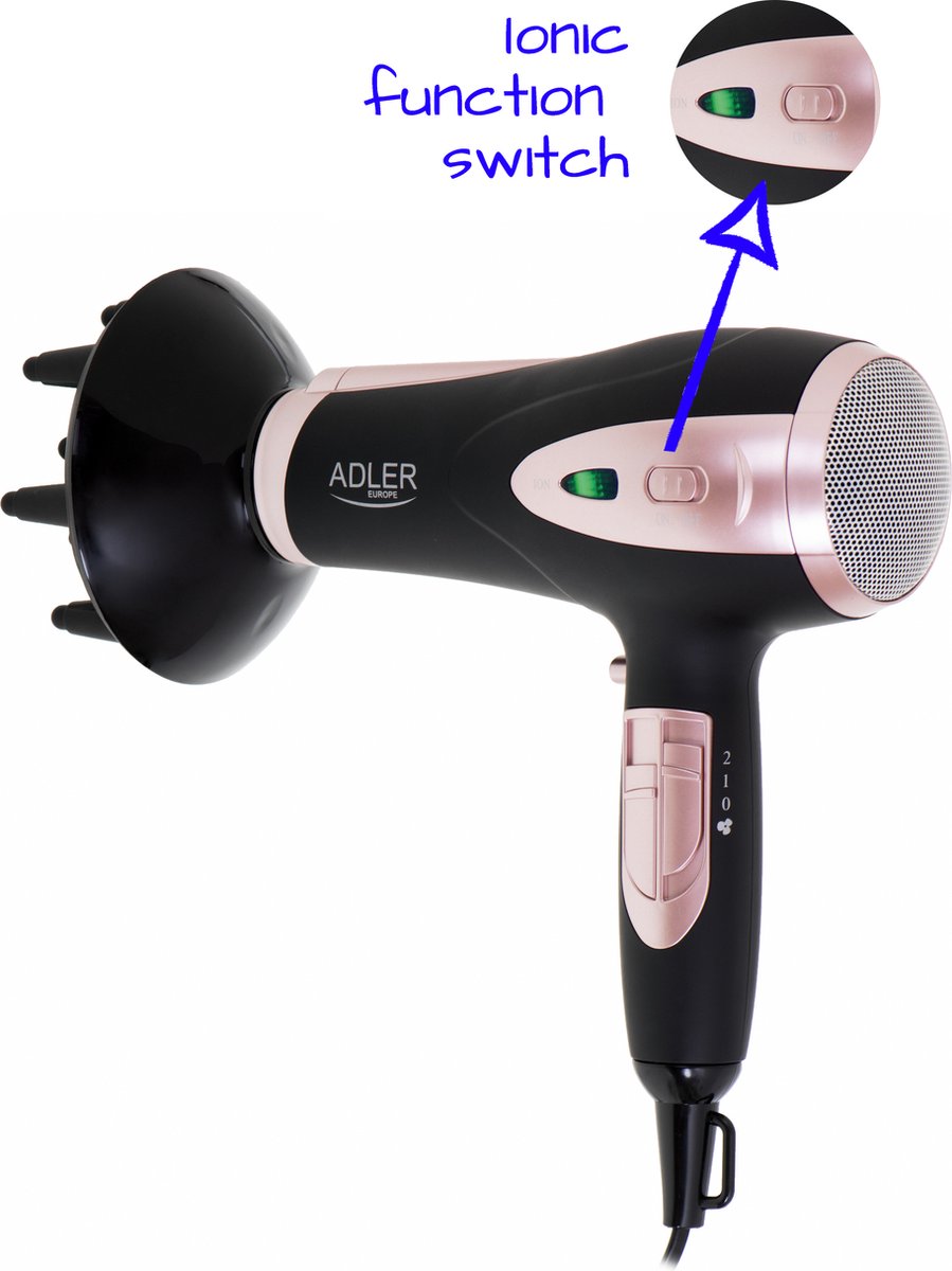 Adler Ad2248 - Ion haardroger - fohn - 2200 Watt - zwart - afbeelding 2