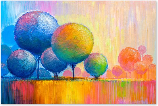 Graphic Message - Tuin Schilderij op Outdoor Canvas - Blauw Roze Bomen - Landschap - Abstract