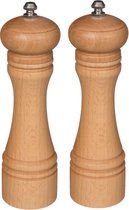 Set van 2x stuks pepermolens/zoutmolens hout beige 22 cm - Pepermaler/zoutmaler - Kruiden en specerijen vermalers