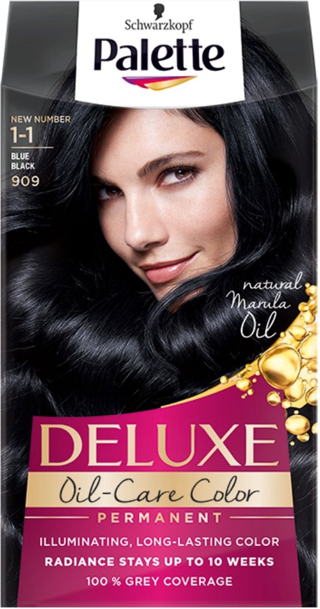 Palette - Deluxe Oil-Care Hair Dye Permanently Coloring From Micro Oil 909 Navy Blue Black