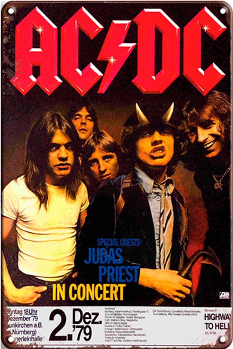 Signs-USA Concert Sign - metaal - AC/DC in Concert - 20 x 30 cm Rood
