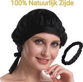 Zijden - Slaapmuts - 100% Silk bonnet - voor zacht en stralend haar - Maat: Medium - Met zijden elastiek