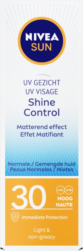 NIVEA SUN Face Shine Control Gezicht Zonnebrandcrème Gezicht - SPF 30 - Normale tot gemengde huid - Matterend effect - Met antioxidanten - 50 ml - NIVEA