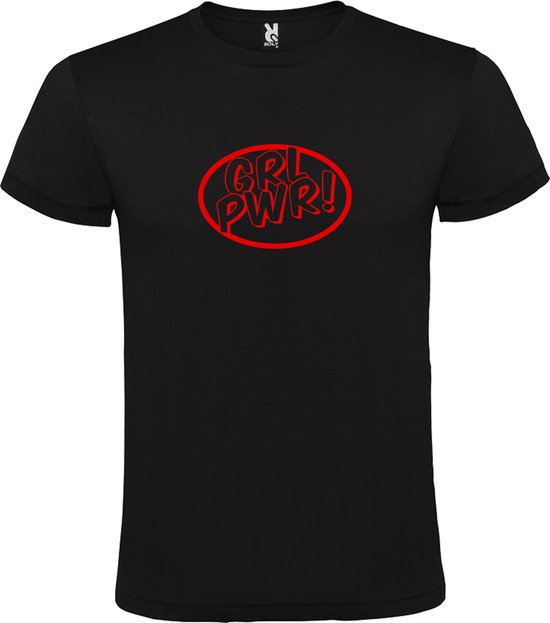 Zwart t-shirt met 'Girl Power / GRL PWR' print Rood Maat XS