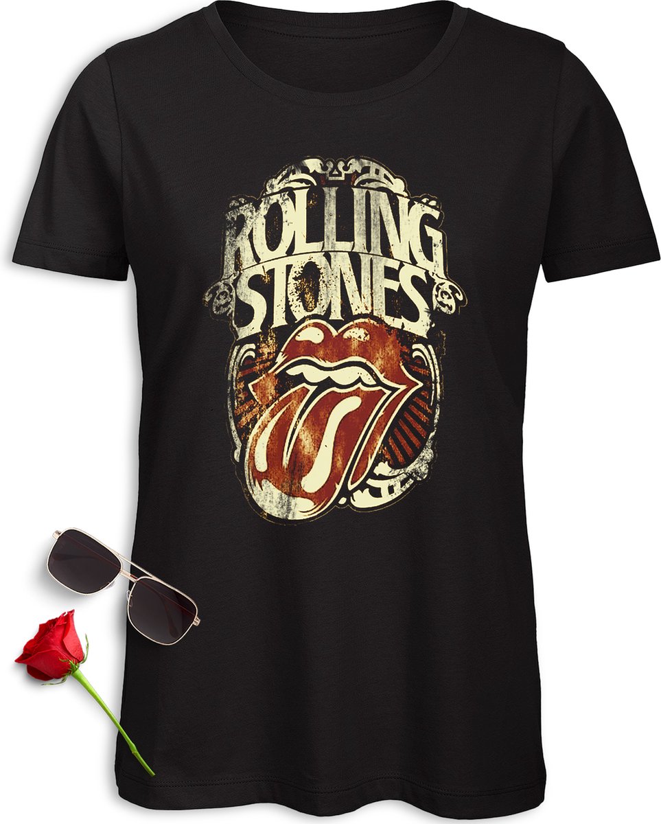 Rolling Stones T Shirt - t-shirt Dames - Rolling Stones Tong Shirt voor vrouwen. Verkrijgbaar in maten: S M L XL XXL - T Shirt kleur: Zwart.