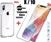 Apple iPhone X Hoesje Transparant Shockproof Case + Screenprotector Tempered Glass + Camera Screenprotector Tempered Glass 9H 2.5D 0.3mm – ( Extra Voordelig ) HiCHiCO