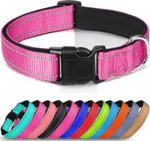 Premium Reflecterende halsband hond - Neopreen - Felroze - Maat M - Neopreen voering