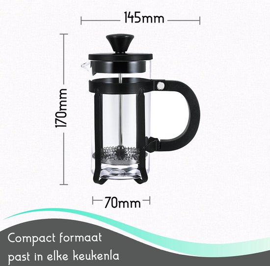 TEN® French Press Zwart Cafetiere van Glas Koffiemaker 350ml