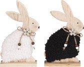 Oneiro’s Luxe Decoratie konijn zwart wit 2 assorti - L13xB5xH24cm – decoratie – pasen – paasdecoratie – paashaas – eieren – has – kip – gekleurde eieren – paastak – lente – feestde