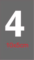 Cijfersticker plakcijfer huisnummersticker containersticker WIT 10x5cm Nummer 4