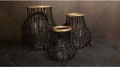 Windlicht Luxe zwart 3 pcs | Luxury windlicht set voor op tafel zwart met goud