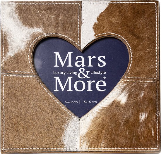 Mars&More - Fotolijst - koe - hart - bruin/wit - leer - 20x20cm