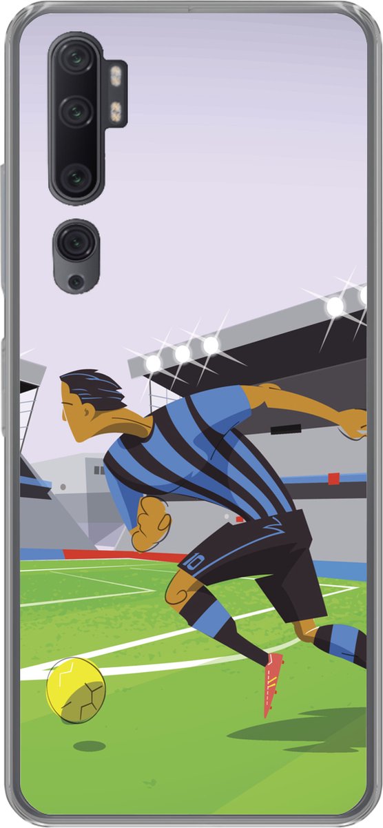 Telefoonhoesje Geschikt voor Xiaomi Mi Note 10 Pro hoesje - Een illustratie van spelers die voetballen in een stadion - Jongetje - Meisjes - Kinderen - Siliconen Telefoonhoesje Telefoonhoesje