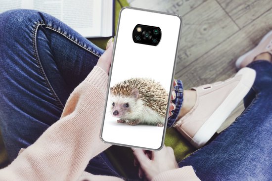 Telefoonhoesje Geschikt voor Xiaomi Geschikt voor Poco X3 NFC hoesje - Egel - Dieren - Wit - Siliconen Telefoonhoesje Telefoonhoesje