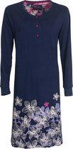 Medaillon Dames Nachthemd - Gebloemd - Katoen - Blauw - Maat S
