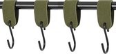 4x Leren S-haak hangers  - Handles and more® | SUEDE OLIVE - maat M (Leren S-haken - S haken - handdoekkaakje - kapstokhaak - ophanghaken)