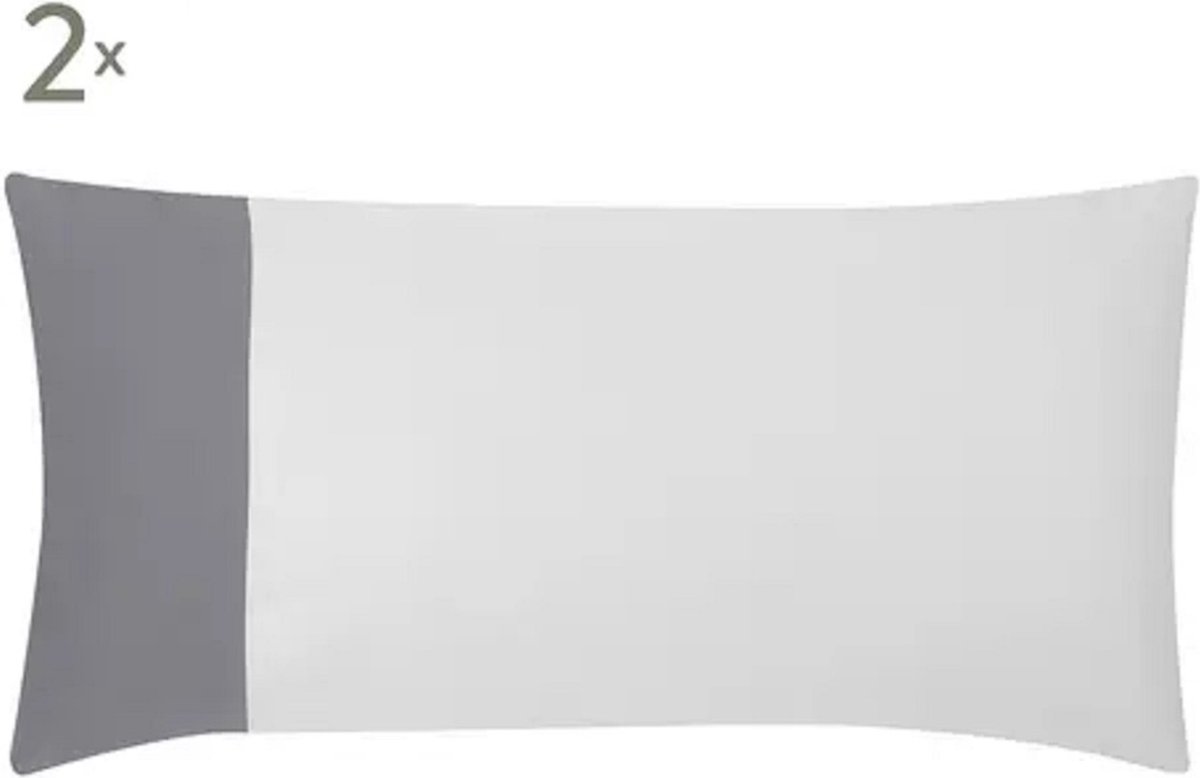 Luxe kussensloop 2st in katoensatijn 40x80cm grijze vlakken